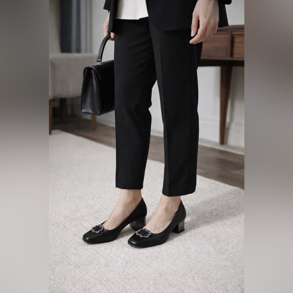 Naturalizer Shoes - Naturalizer Black Leather Block Heel Pumps Buckle Comfort Classic 6.5